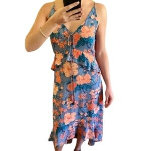 NEW Highline Nordstrom Blue Pink Floral Tie-Front Flutter Hi-Lo Tank Dress $150
